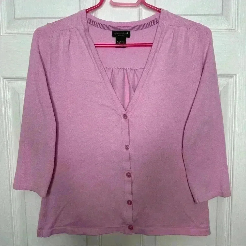 Eddie Bauer Cardigan 3/4 Sleeves Pink Size Small
